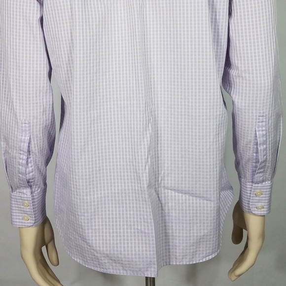 purple white waffle plaid dress shirt mens 16.5 - Picture 7 of 8